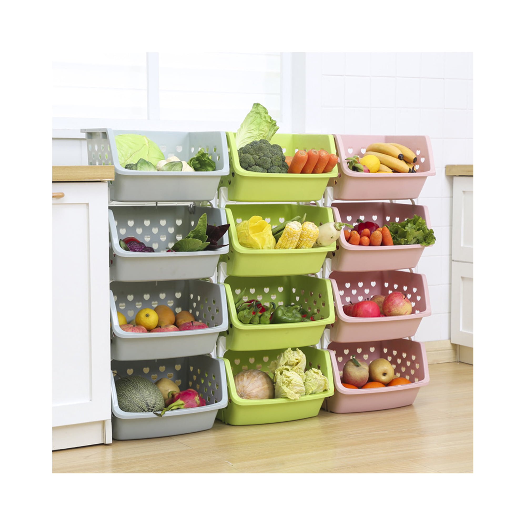 Vegetable Storage Plastic Stacking Basket Stackable Kitchen Fruit Stacker  Rack