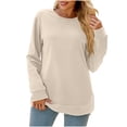 thumbnail image 2 of qILAKOG Womens Summer Tunic Tops 2024 Dressy Casual Women's Long Sleeve Round Neck Pleated T Shirts Fall Fashion 2024 Basic Loose Fit Tops Ladies Shirts Blouse Autumn Clothes, Beige&XXL, 2 of 4