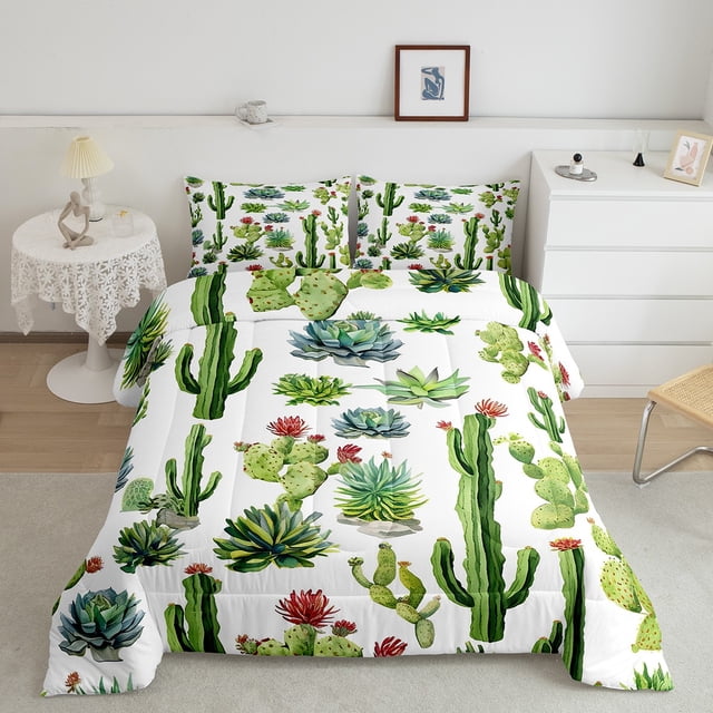 Erosebridal Ensemble de Literie Cactus Western Simple, Couette Succulente Mignonne, Décor de Plante Dessin Animé, Réversible