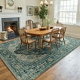 thumbnail image 4 of NewBuros 6'x9' Washable Area Rug for Living Room, Non Slip Vintage Distress Print Pattern Floral Rug, Soft Low Pile Indoor Carpet for Bedroom Dining Room, Dark Blue, 4 of 12