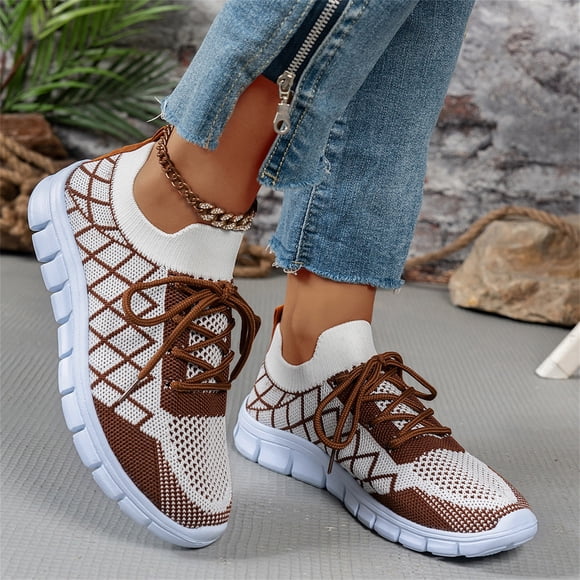 YOUYEDIAN Womens Orthopedic Shoes Arch Support Slip on Non Slip Golf Shoes Wide Mesh Stretch Hiking Shoes Comfortable 2026 Orthopedic Shoes (Light Brown)