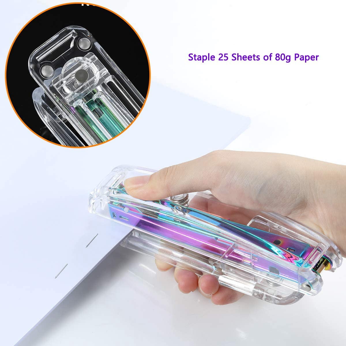 SEAKOS Acrylic Originality Stapler,Fashion Transparent Shape,Office and Home Stapler,Student Stapler,Quality Spring,Durable Acrylic,Free 1000 26/6 Staples,(Multicolor)