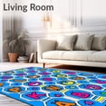 thumbnail image 2 of ODIKA 4'x6' Machine Washable Non-Slip Area Rug, Buzzing Hive Learning with Enchanting Bugs and Interlocking Letter Motifs High Traffic Rug, Blue, 720909, 2 of 7