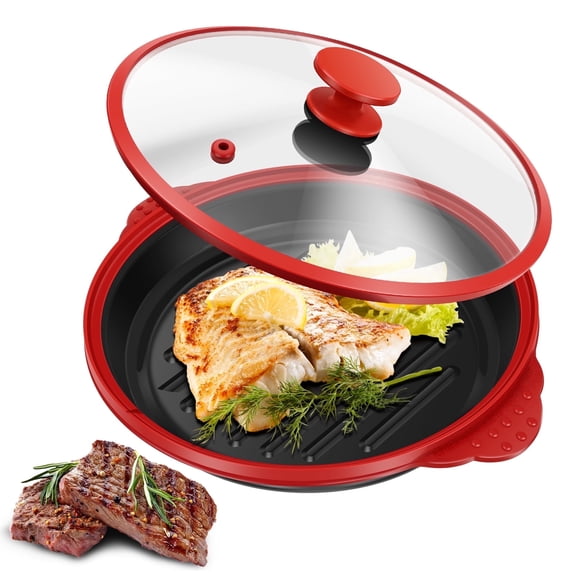 Tcwhniev Microwave Grill Pan with Cover Bacon Cooker Crisper and Grilled Cheese Maker Microwave Cookware Dishwasher Safe for Easy Clean Stocking Stuffer