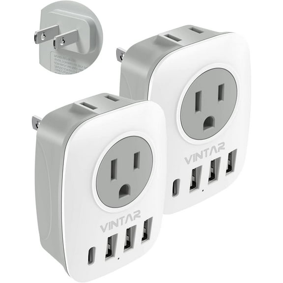 US to Japan Plug Adapter, VINTAR Japan Power Adapter with 2 AC Outlets, 3 USB and 1 USB C Ports, 2 Prong to 3 Prong Outlet Adapter for USA to Japan China Canada Philippine, Type A, 2 Pack