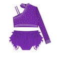 thumbnail image 4 of inlzdz Kids Girls Lyrical Ballet Jazz Dance Outfit 2 Pieces Shiny Gymnastics Crop Top+Sparkly Skirted Purple 8, 4 of 5