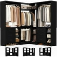 thumbnail image 3 of Homieasy Closet System with 6 Drawers, 4 Hanging Rods & Corner Tower, Corner Closet System with Hanging, 92.6" L-Shaped Walk-In Wardrobe Organizer, 2000+ lbs Capacity, Set of 3, Black, 3 of 8