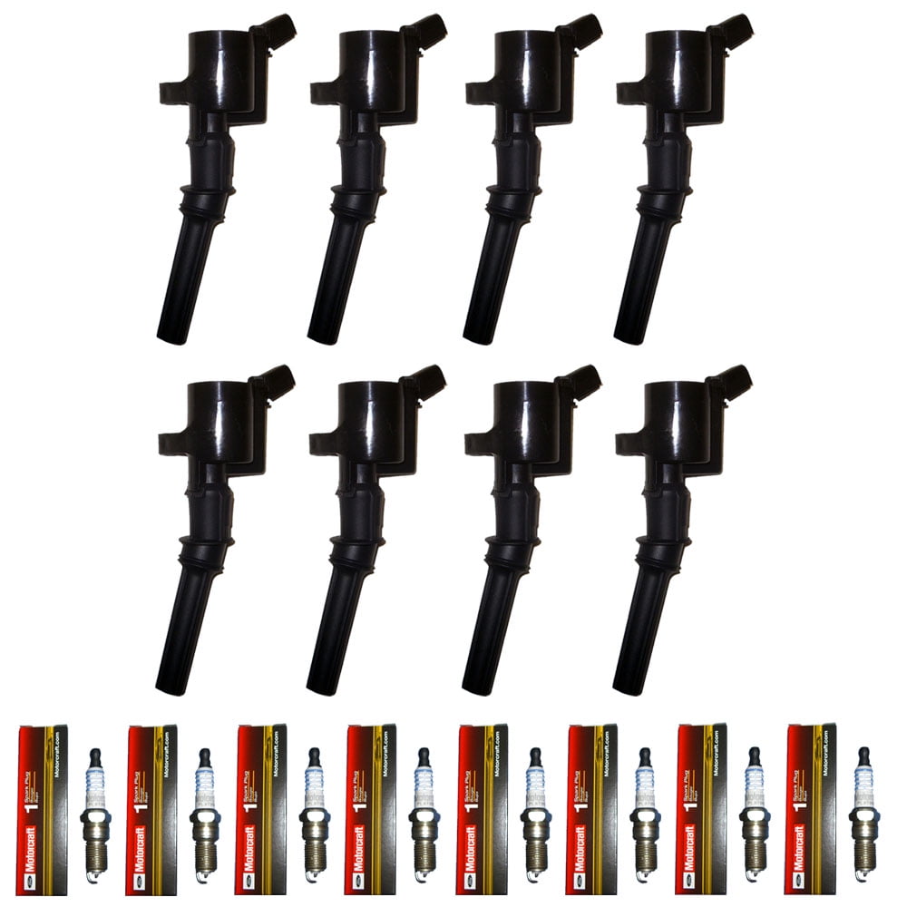 Set of 8 Motorcraft Spark Plugs SP493 + 8 AD AutoParts Ignition Coils