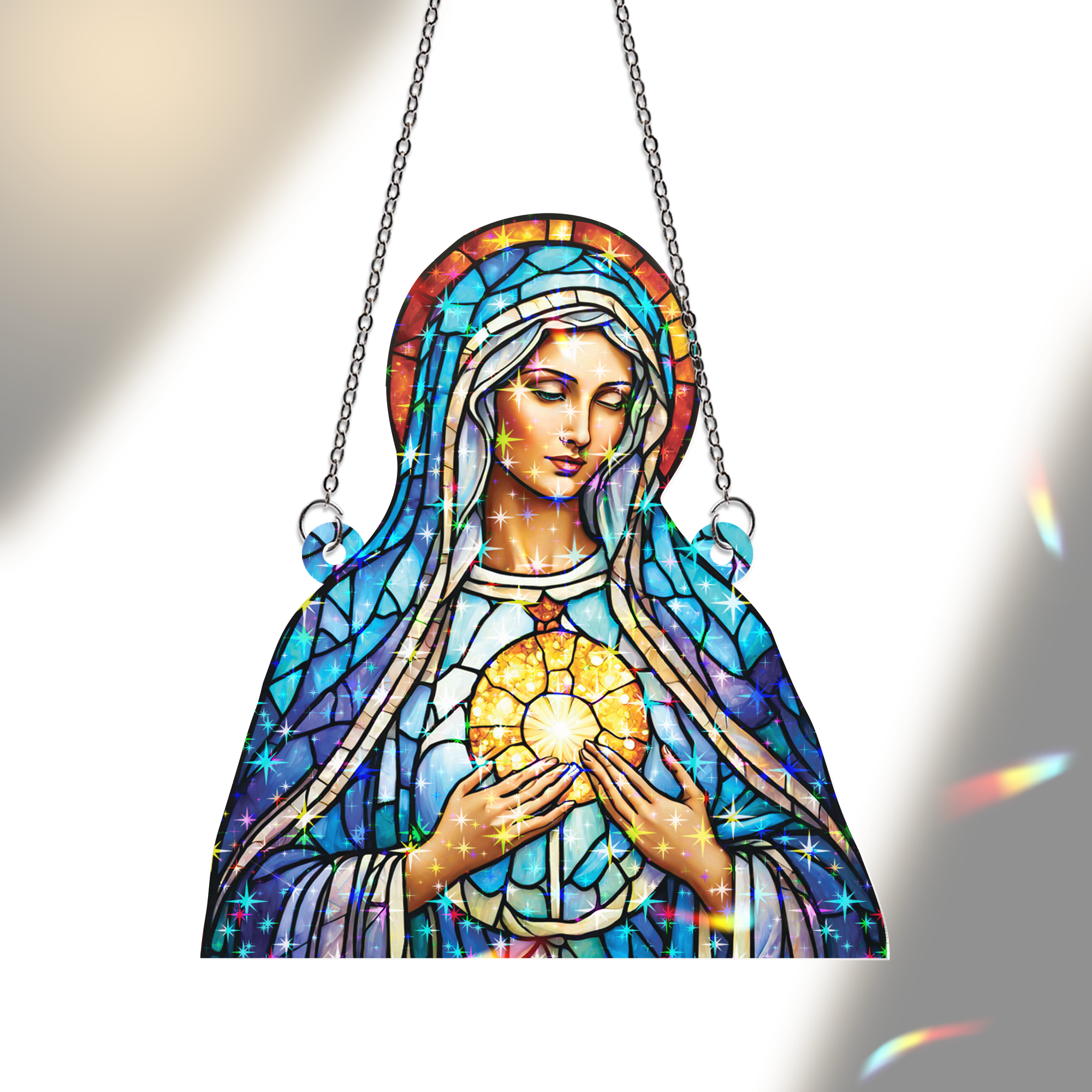 89Bloom Marry Stained Glass Hologram Ornament, Stained Glass Suncatcher Ornaments Home Decor, Holographic Ornaments