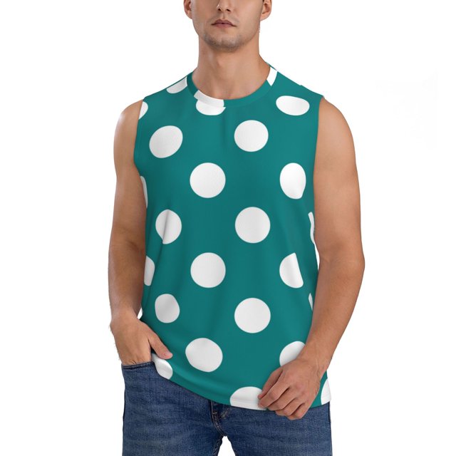 Balery Teal And White Polka Dot Camisetas sin mangas para hombre, absorbe la humedad y protege contra el mal olor.-Large