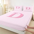 thumbnail image 5 of Meiyoeat Pretty Bow Letter D Full Size Sheets 4-Piece for Girls Juniors, Delicate Stripe Bed Sheets for Bedroom, Light Pink White, 5 of 6