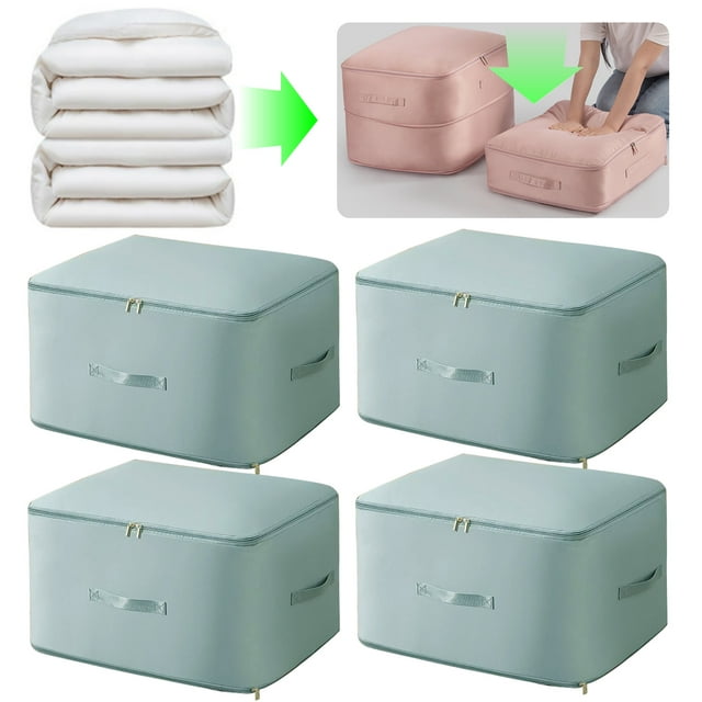 Lot de 4 Sacs de Rangement à Auto-Compression - Tient les Couettes Très Grand, Économise 40 % d'Espace / Sans Vide, Anti-Poussière et Anti-Humidité / Lavable Nylon Résistant aux Déchirures (Bleu)