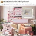thumbnail image 4 of TROPOW Vanity Desk with Mirror and LED Lights, Makeup Vanity Desk with Sliding Mirror, Power Outlet, 3 Color Adjustable Light, Dressing Table with 4 Drawers,Pink, 4 of 9