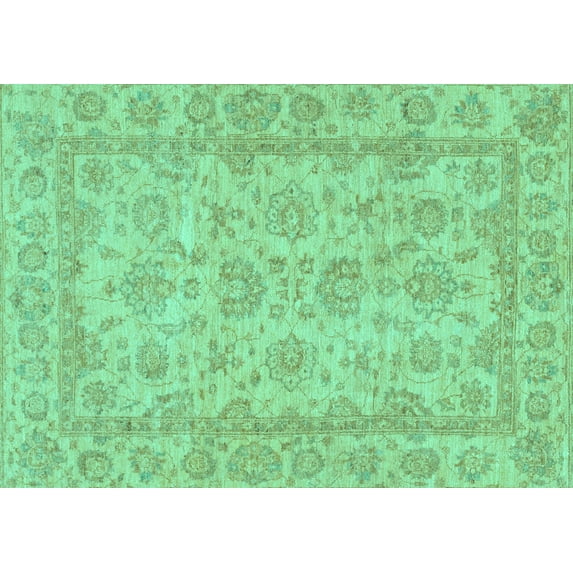 Ahgly Company Machine Washable Indoor Rectangle Oriental Turquoise Blue Traditional Area Rugs, 8' x 12'