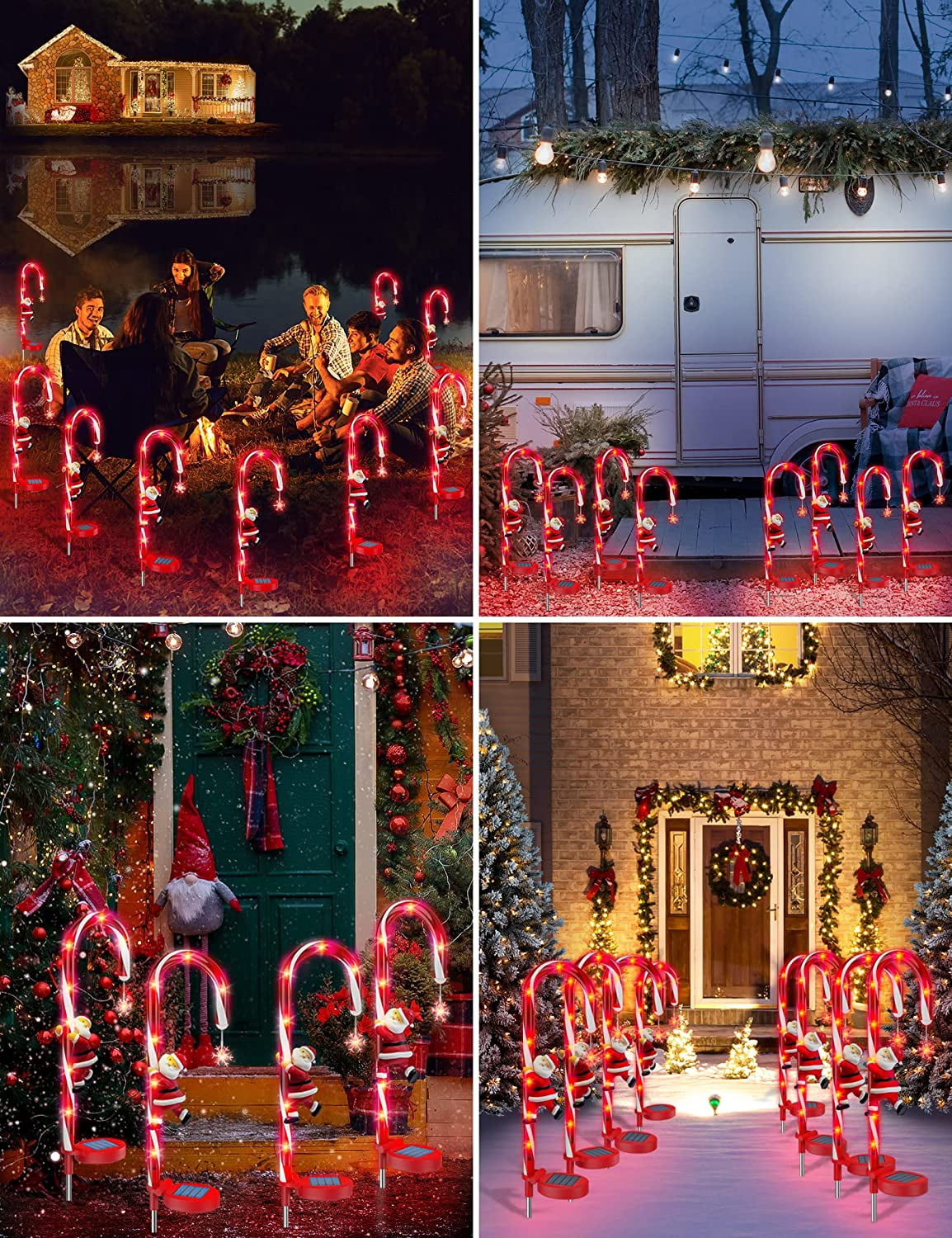 2 Packs Solar Christmas Decorations Candy Cane Lights Xmas Pathway Markers Outdoor Decor Stake Snowflow