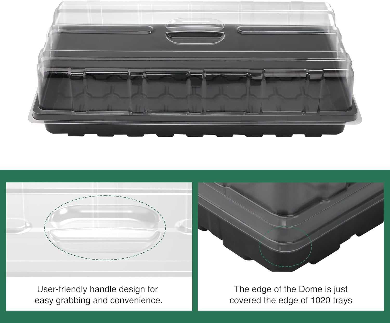 5 Pack 1020 Seed Starter Trays with 3.6" Humidity Dome Plant Growing Tray Germination Seed Starting kit, Mini Greenhouse with Handle for Cloning Plant