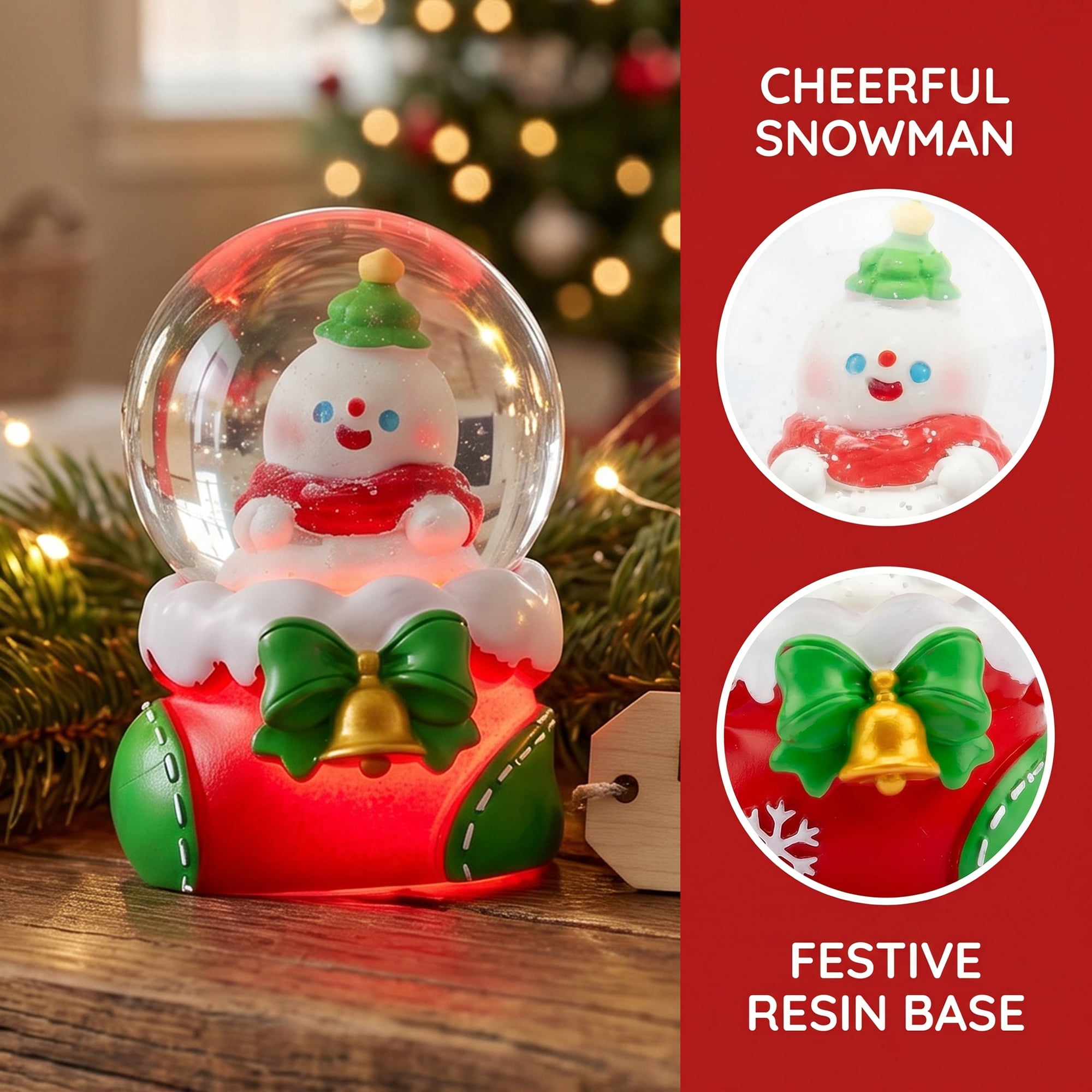 Unique Bargains Crystal Ball Shatterproof LED Glitter Snow Globe Red P 2.6" x 2.6" x 3.7"