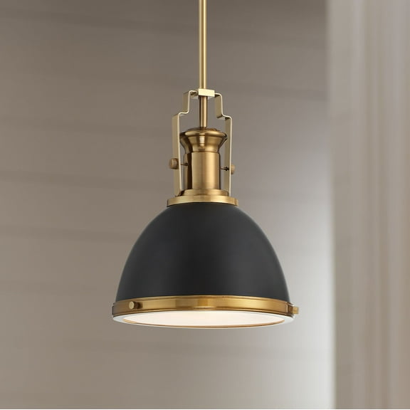 Possini Euro Design Black Burnished Brass Mini Pendant Light 9 3/4" Wide Modern Bowl Fixture for Kitchen Island Dining Room