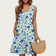 thumbnail image 1 of Ovzne Robes d'Été pour Femmes Robe Décontractée Grande Taille Sans Manches Col Rond Courte Robe Florale Robe d'Été Liquidation, 1 of 5