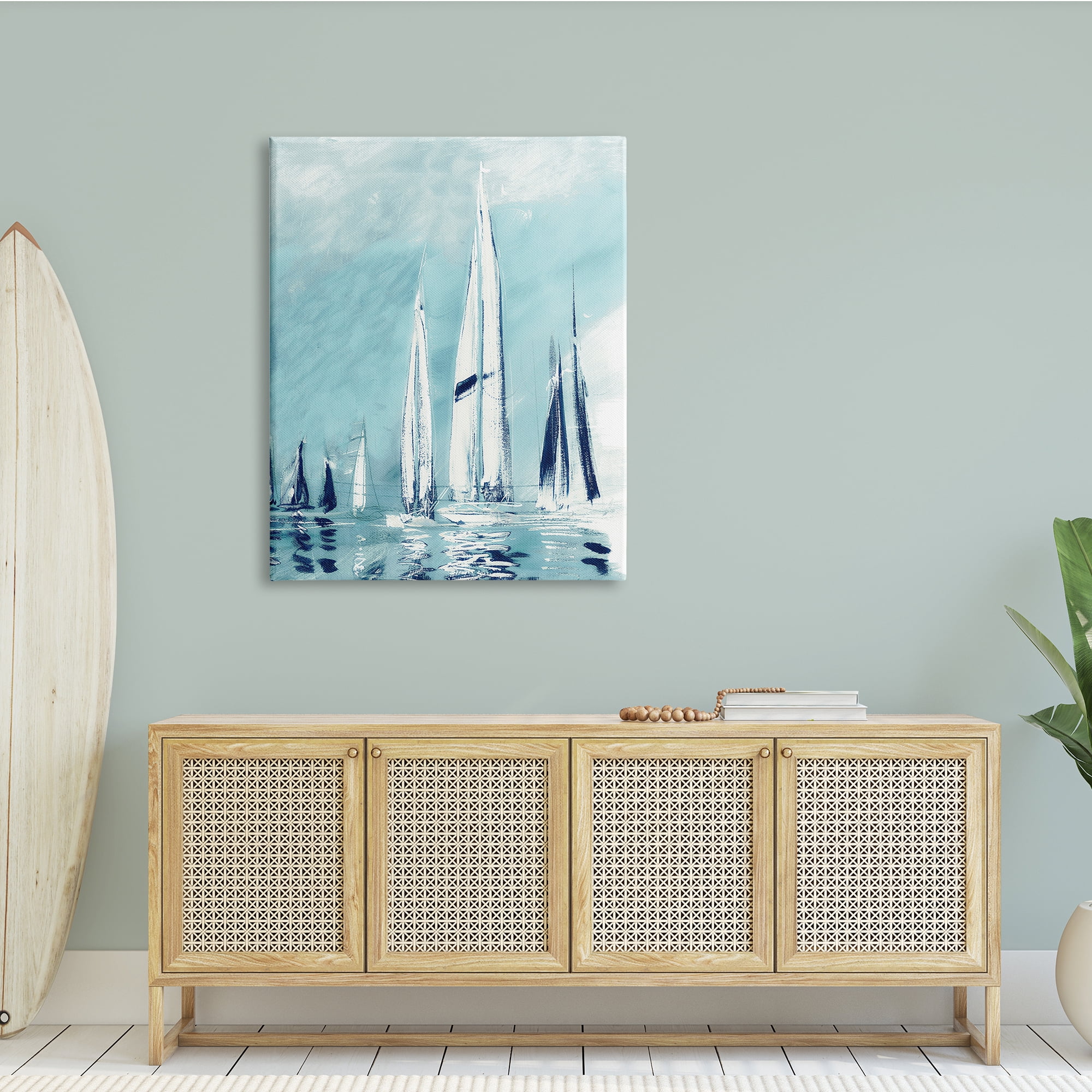 Stupell Indtries Abstract Nautical Row of Sail Boats Fluid Blue,36 x 48,Design by Dan Meneely