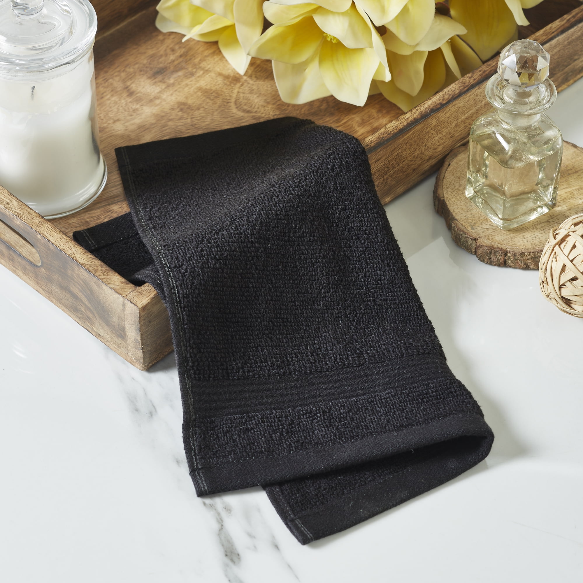 Mainstays Performance Solid Washcloth, 12" x 12", Black