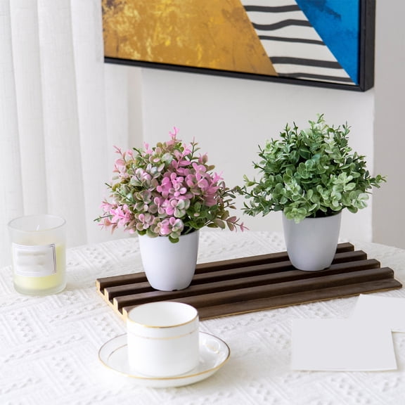 Artificial Eucalyptus Potted Plant – 3 Prong Faux Eucalyptus in White Plastic Pot, Small Fake Plant for Home Office Desk Decor, Indoor Outdoor Greenery