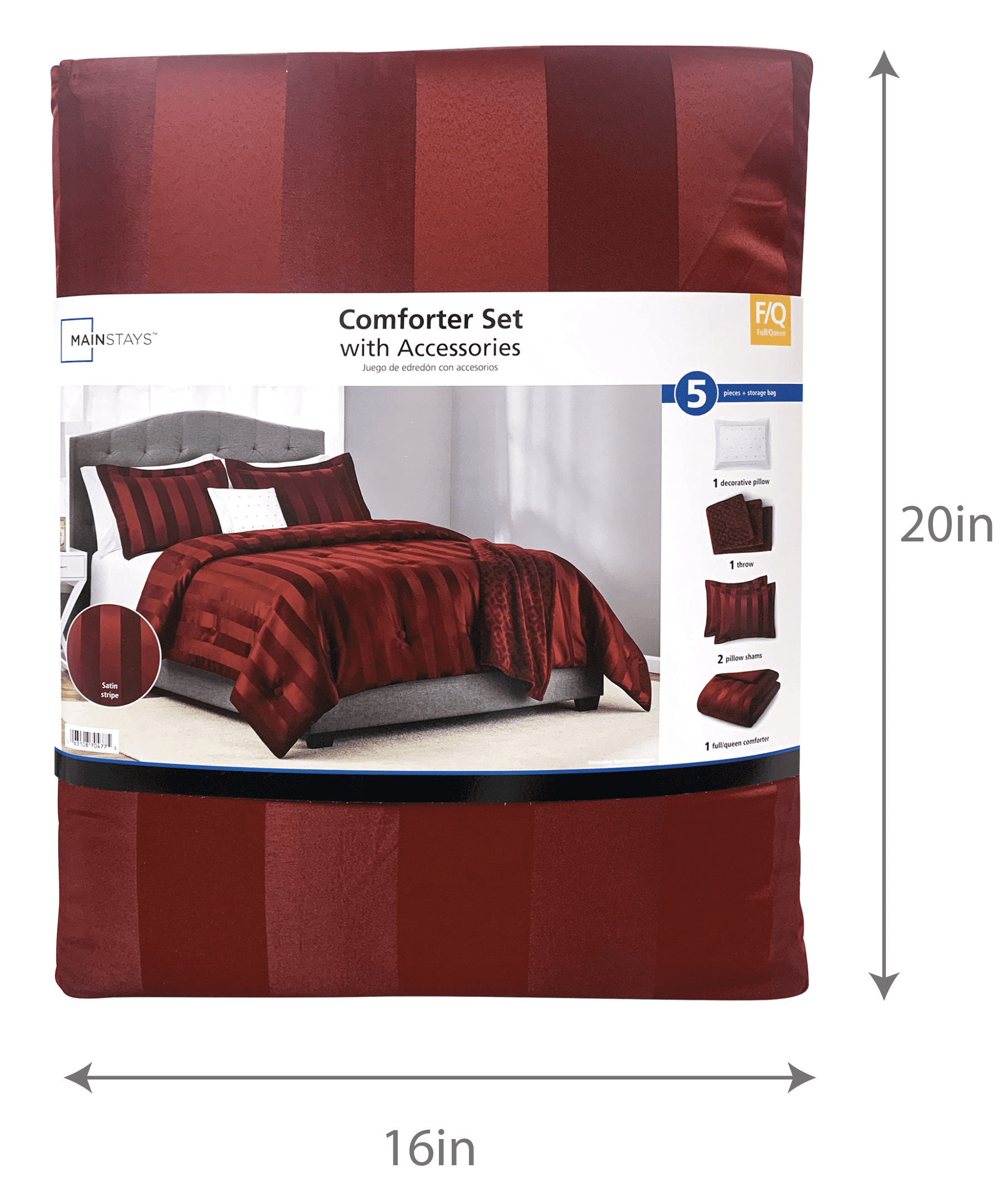 Mainstays Luscious Merlot 5 Piece Damask Stripe Comforter Set, King, Adult, Unisex