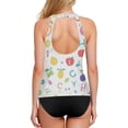 thumbnail image 2 of Women's Printed Tankini Top - High Elasticity Slim-Fit Swimsuit with Removable Straps & Cups, Perfect for Beach & Pool Parties，Many Fruits and Letters, 2 of 7