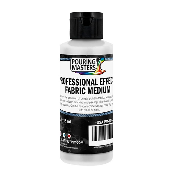Pouring Masters Professional Effects Fabric Medium, 4 Ounce Bottle - Extender, Improves Acrylic Paint Adhesion to Fabrics, Textiles, Increases Transparency, Flexible - Decorate Clothing, Bags, Shoes