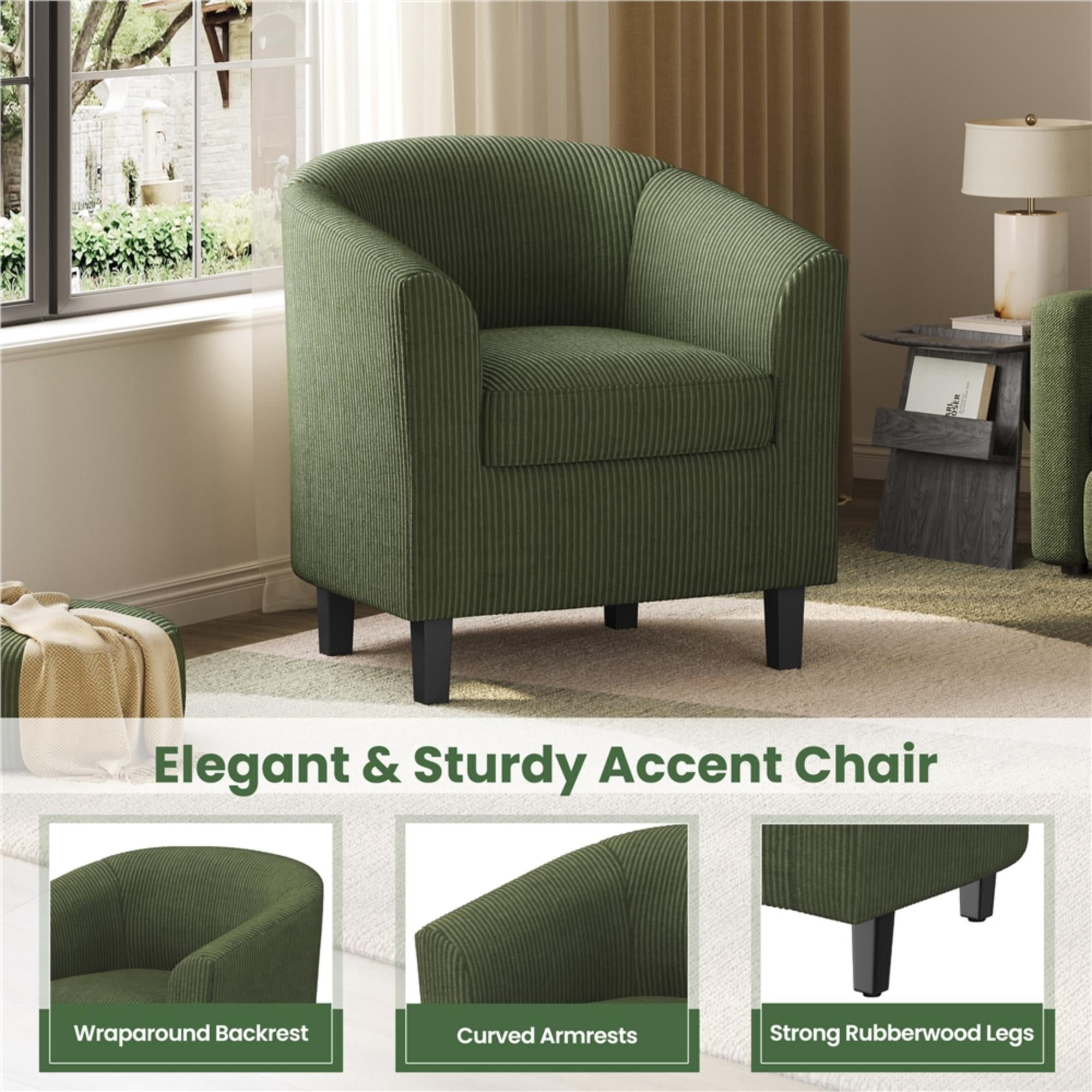 Renwick Upholstered Corduroy Fabric Accent Arm Chair for Living Room, Set of 2, Dark Green