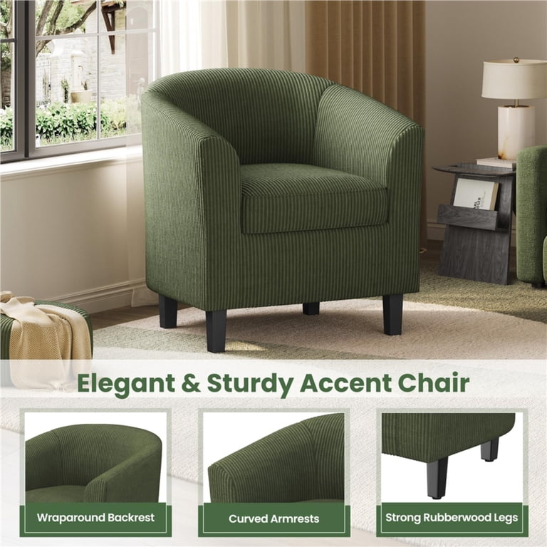Renwick Corduroy Fabric Barrel Chair, Dark Green photo 7