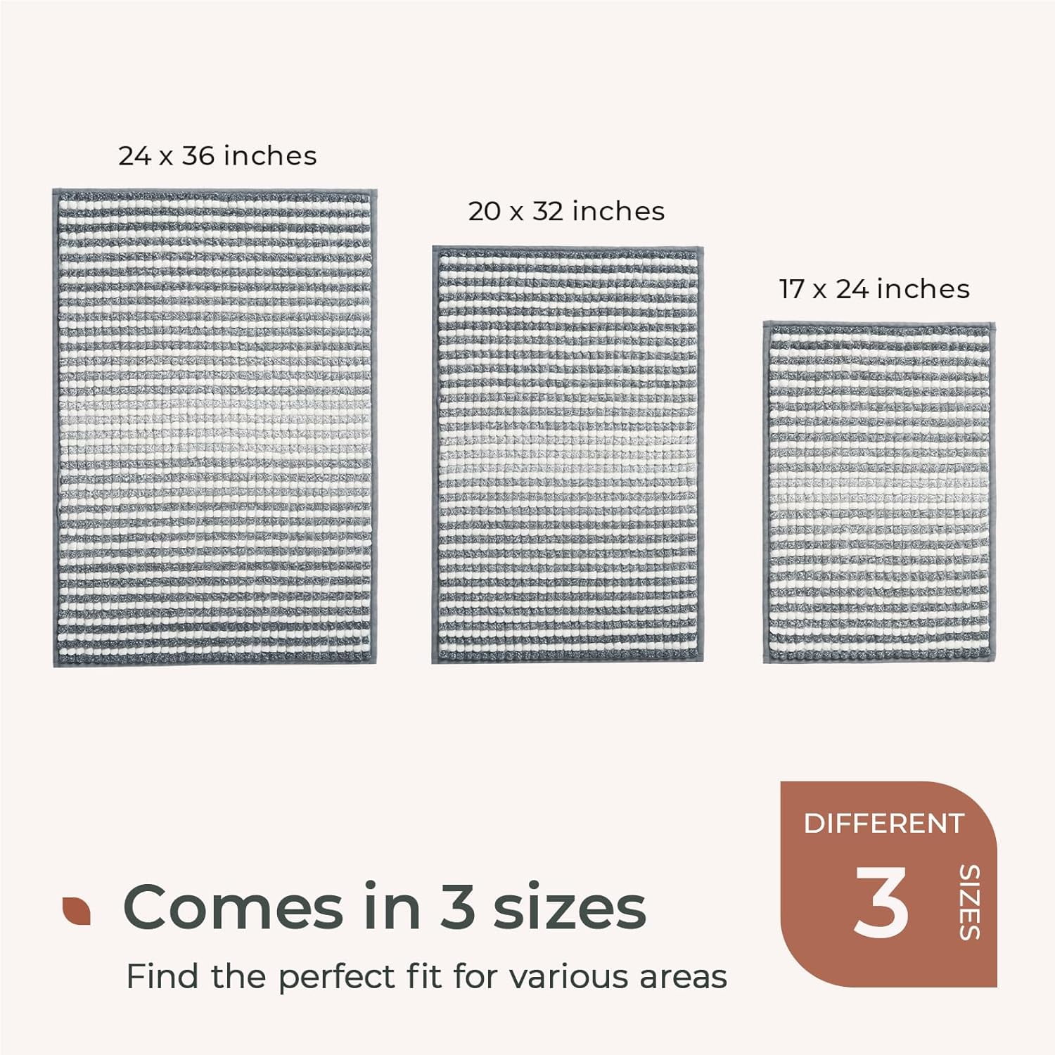 FRESHMINT Chunky Ombre Chenille Bathroom Rug 20''x32'', Water Absorbent Soft Bath Rugs for Bathroom Floor, Thick Non Slip Cute Bath Mat Washable Quick Dry Shower Mats, Gray and White