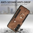 thumbnail image 5 of Nalacover For Samsung S22 Case Ring Holder Kickstand with Credit Card Holder, Back Flip Premium Leather Magnetic Clasp Removable Wirst Hand Strap Cover for Samsung Galaxy S22, Brown, 5 of 15