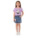 thumbnail image 2 of Girls Outfit Cozy Cartoon Cow Print Short Sleeve Crew Neck Top with Denim Shorts 2 Piece Toddler Girl Clothes Purple Size 3-4 Y, 2 of 4
