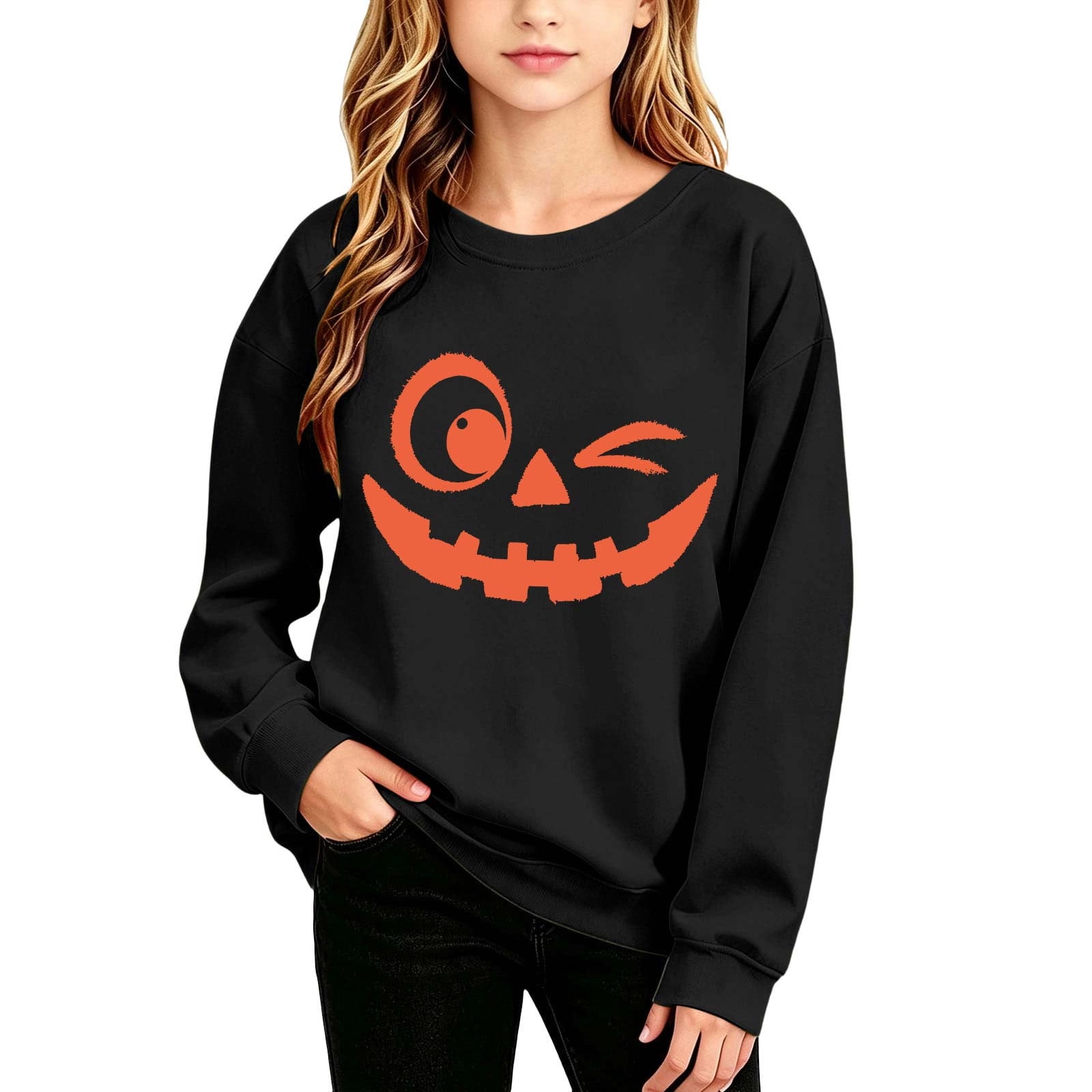 SHTXOZHI Girls Boys Long Sleeve Sweatshirt Halloween Cute Graphic Print Base Layer Pullover Outdoor Casual Crew Neck Top