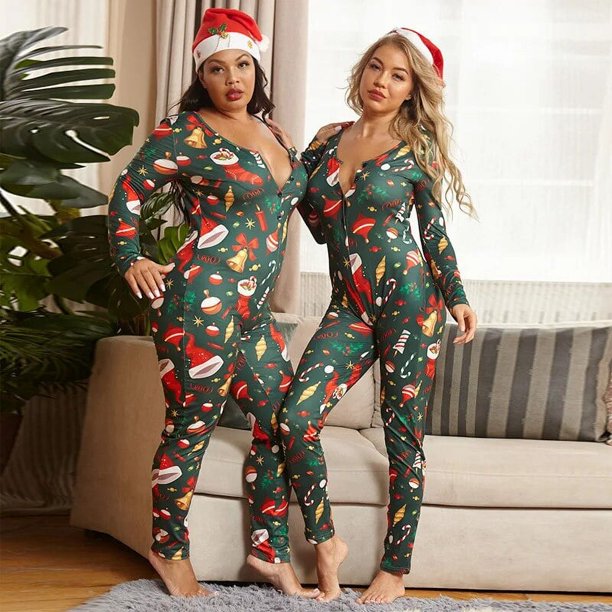 MCLAOSI-Pijama de Navidad ajustado y elástico para mujer, mono de punto, ropa de dormir, lencería Sexy, Body de talla grande, 2021