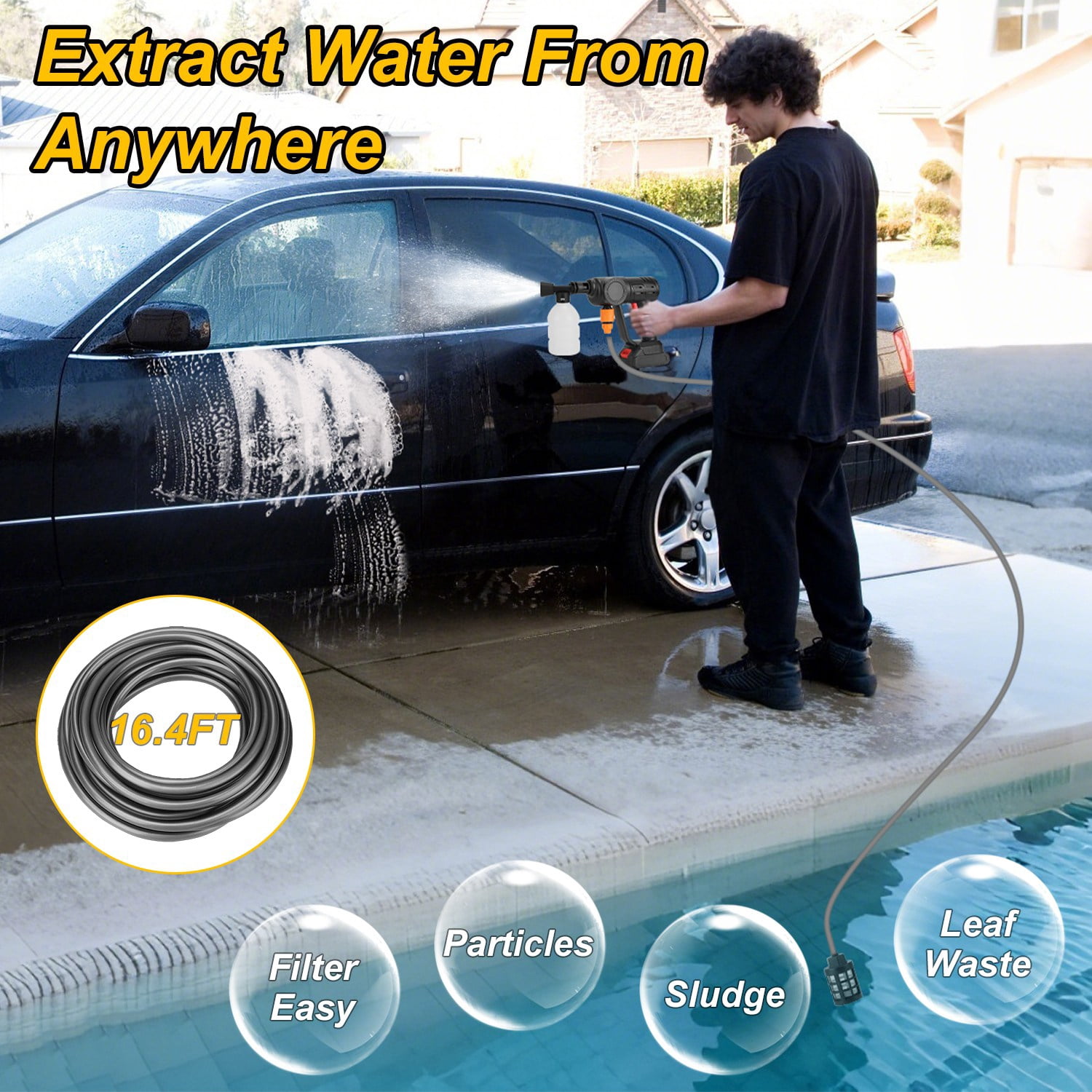 Cordless Pressure Washer 6 in 1 Nozzle 1000PSI Portable Electric Pressure Washer with 2x12000mAh Battery for Car Fence Floor Wall Cleaning