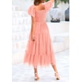 thumbnail image 2 of Vestido PRETTYGARDEN Midi con Fruncido, Tul y Mangas Abullonadas Coral Rosa Talle S, 2 of 7