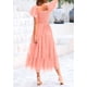 thumbnail image 2 of Vestido PRETTYGARDEN Midi con Fruncido, Tul y Mangas Abullonadas Coral Rosa Talle S, 2 of 7