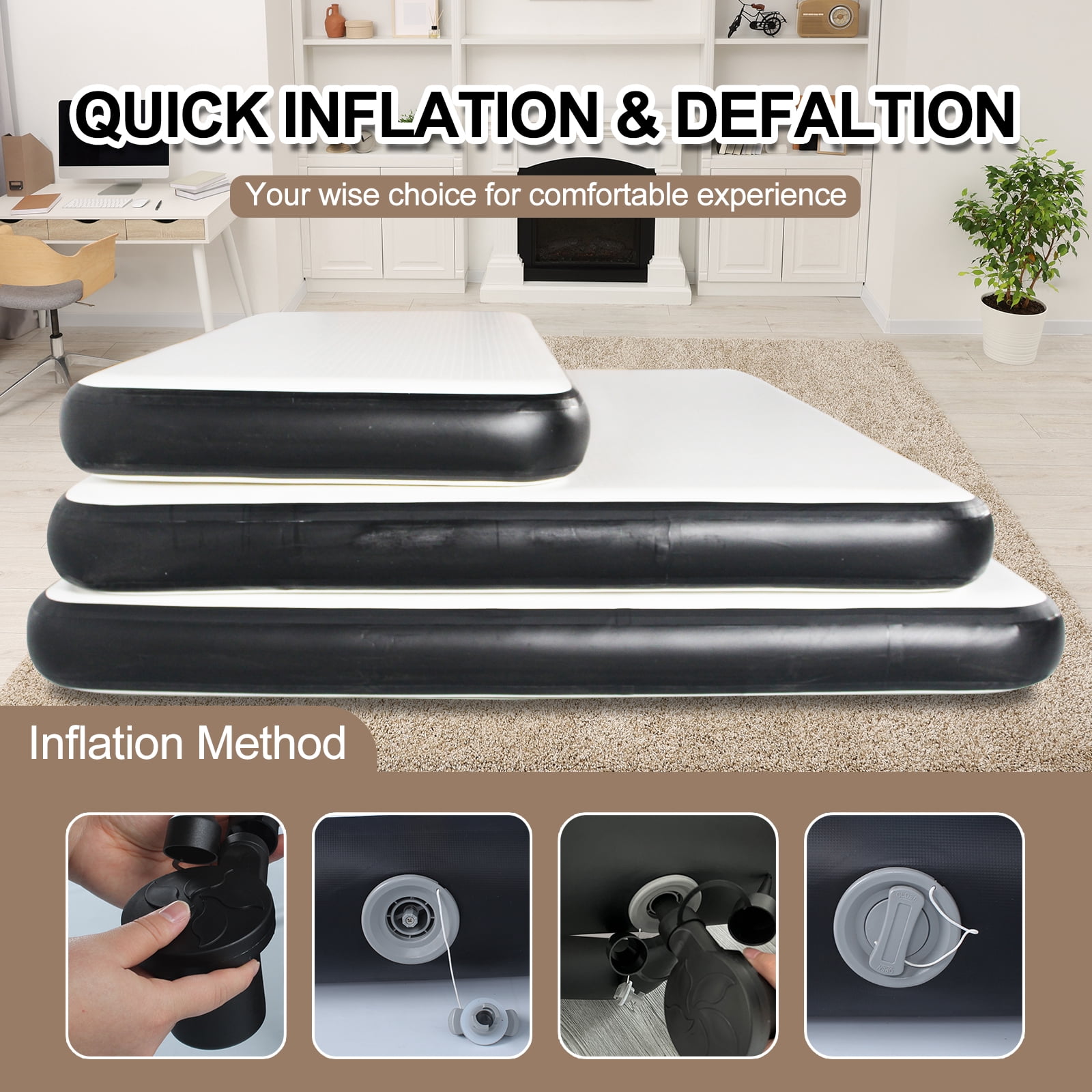 OZVMZQ Twin Size Inflatable Air Bed Mattress, 6'' Elevated Pad, with Pump, White, Hypo-Allergenic, Portable, Outdoor Camping Mat