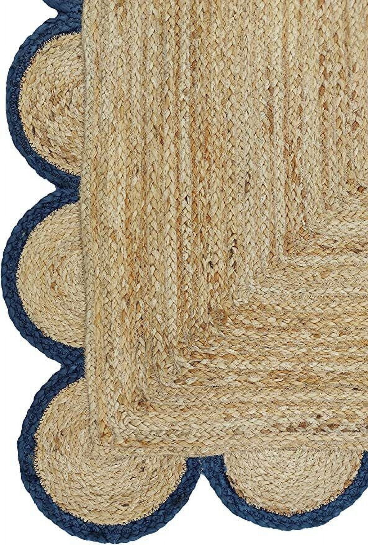 2 x 4 Feet ( 60 cm x 120 cm ) Natural Jute with Blue Scalloped Area Rugs , Home Decor Rugs