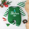 thumbnail image 5 of HNMKIU Children Christmas Jumpsuit Print Baby Romper And Hat 2 Piece Long Sleeve Striped Jumpsuit For Girls Boys Soft Outfit With Letter Design For Holiday Photoshoot Multicolour - 6-9 Months, 5 of 9