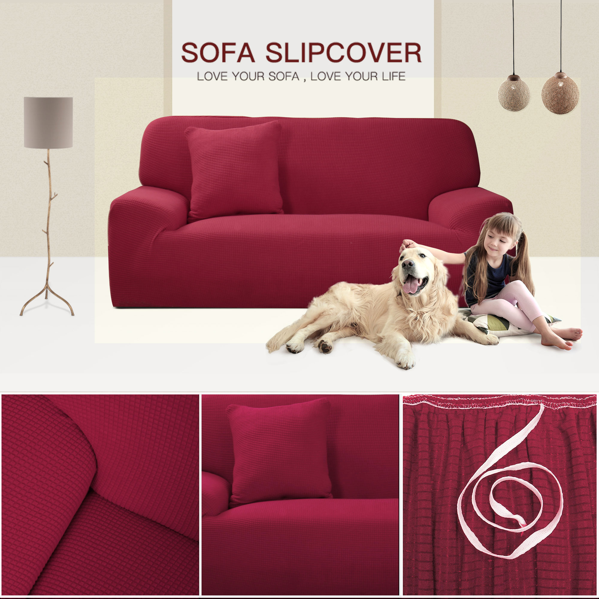 Unique Bargains 1-Piece Jacquard Solid Stretch Sofa Slipcover, Red