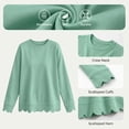 thumbnail image 2 of Livrdious Crewneck Sweatshirts for Women Scalloped Long Sleeve Pullover Tops Relaxed Fit Solid Casual Fall Outfits, 2 of 8
