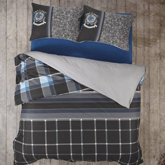 SUSSEXHOME Blue Gray Royalty 0 Cotton Duvet Cover Set Anthracite, Full Size Duvet Cover, 1 Duvet Cover, 1 Fitted Sheet and 2 Pillowcases, Iron Safe, Hypoallergenic, Breathable Bedding Set