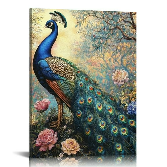 Patifu Peacock Flowers Trees Canvas Wall Art for Home Decor 12x16 in