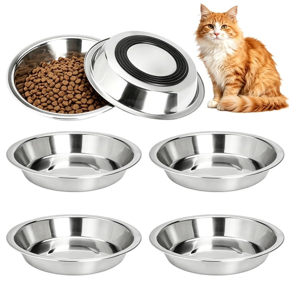 6Pcs Stainless Steel Cat Bowls with Non-Slip Silicone Bottom, Whisker-Friendly Shallow Pet Feeding Dishes for Fatigue Relief, Ideal for Cats, Kittens & Small Pets