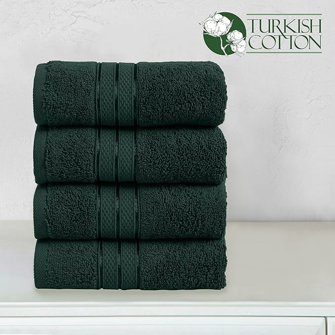 Elegant Comfort 4-Pack Hand Towels Set - Three Line Popcorn Design, Hotel Quality, 16 x 28 Inches, 100% Turkish Cotton, Soft, Quick-Drying, Highly Absorbent - Forest Green