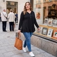 thumbnail image 3 of Agnes Orinda Women's Plus Size Tunic Tops Button Henley V Neck Long Sleeves Ruffled Hem Swing Flowy Blouses 2X Black, 3 of 8