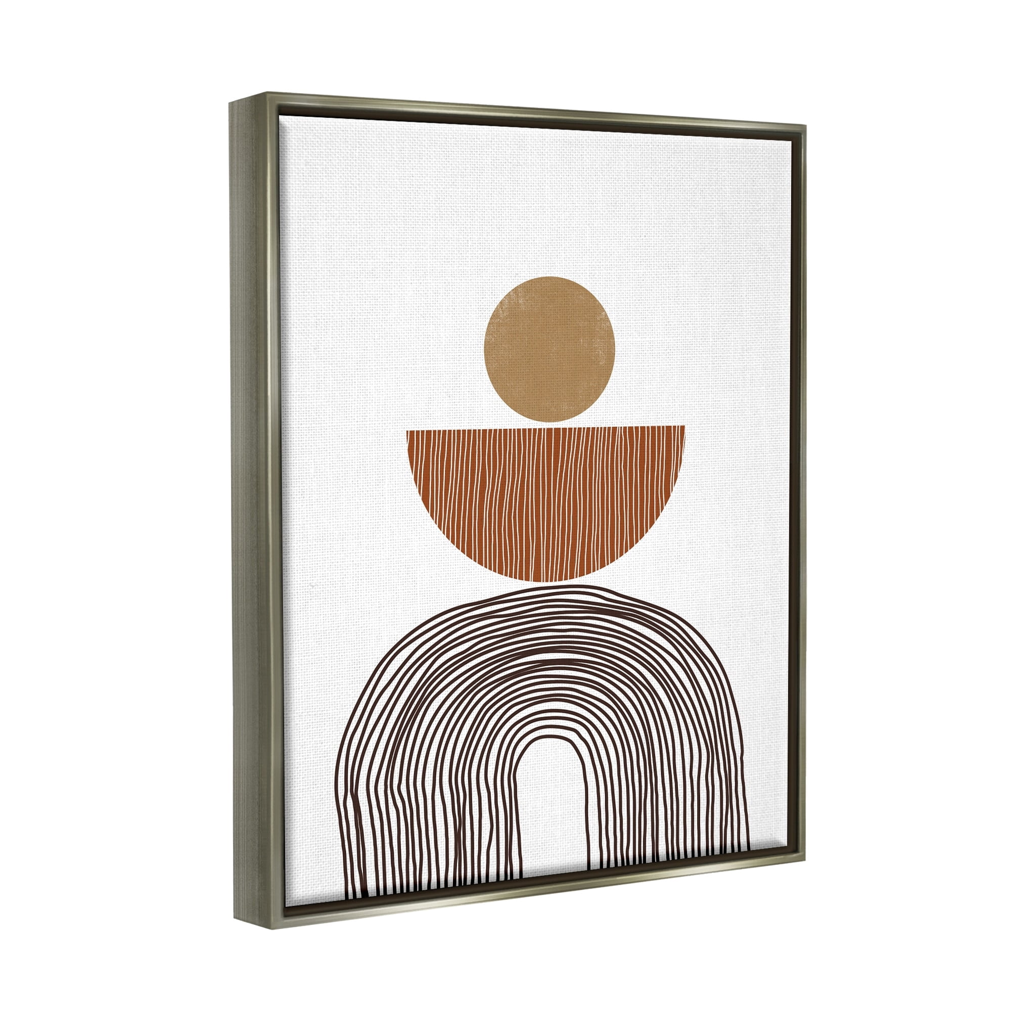 Stupell Industries Boho Shapes Stacked Abstract Round Curves Brown White Luster Gray Framed Floating Canvas Wall Art, 16x20, by JJ Design House LLC